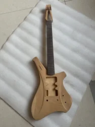 Unfinished DIY Electric Guitar,Fretless Maple Neck and Body Customized,Special Shape Guitar Parts Need Cut Only, 1 Set