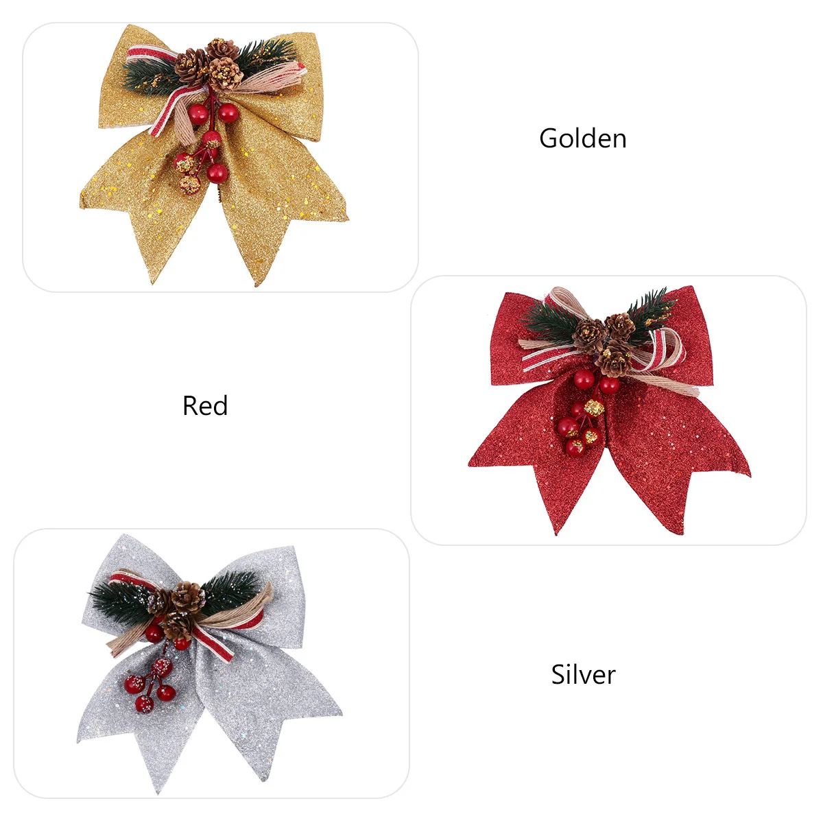 

4pcs Christmas Tree Hangings Glitter Pine Cone Bows Decorative Ornaments For Holiday Party Home Xmas Decoration