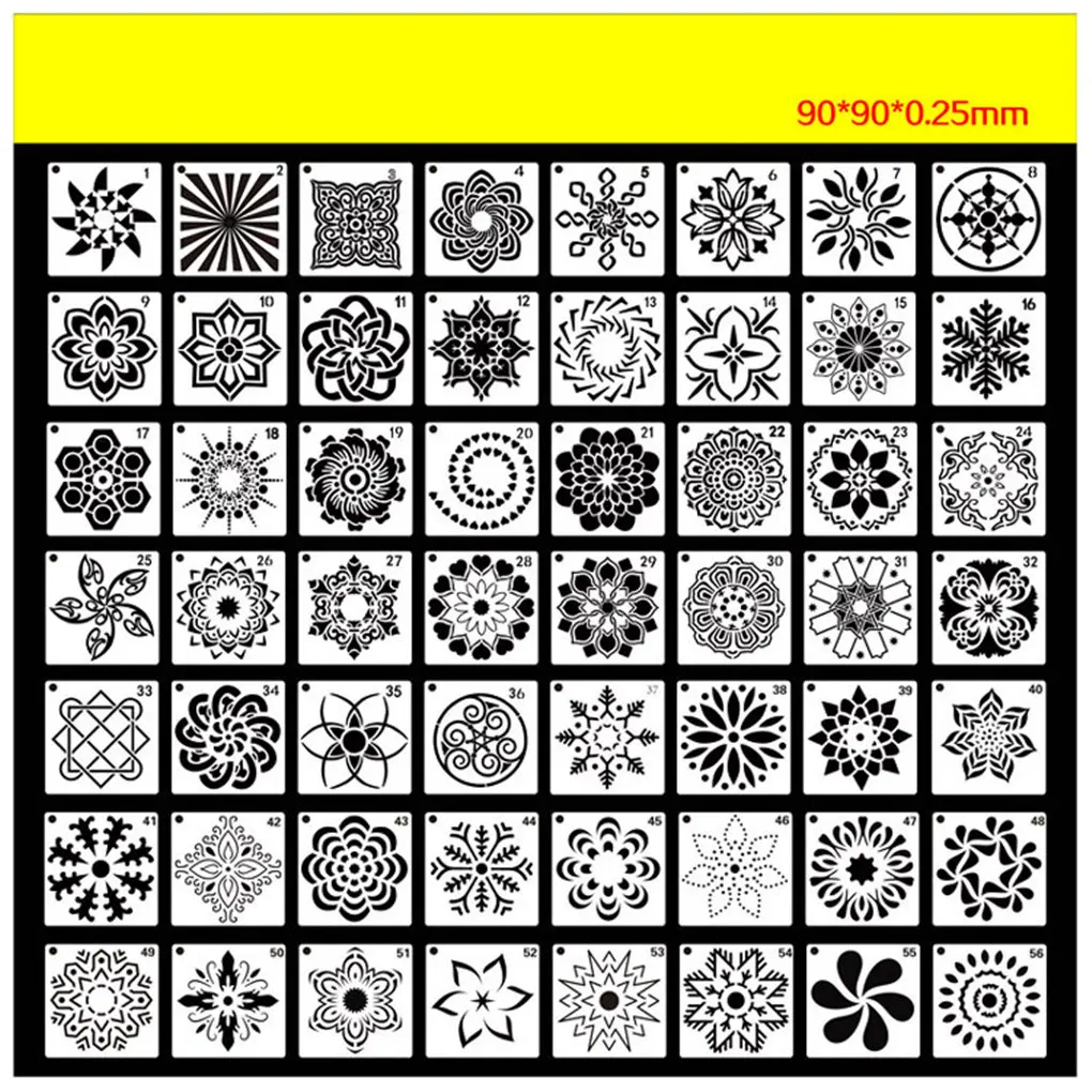 Mandala Stencils Template Set Dot Painting Hollow Stencil for Rock Stone Wall DIY Drawing Art Projects 56Pcs