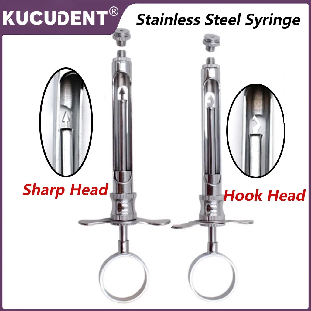 1Pc Stainless Steel Dental Syringe Anesthesia Aspirating Syringe Sharp/Hook Head Teeth Care Tool Dentistry Surgical Instrument