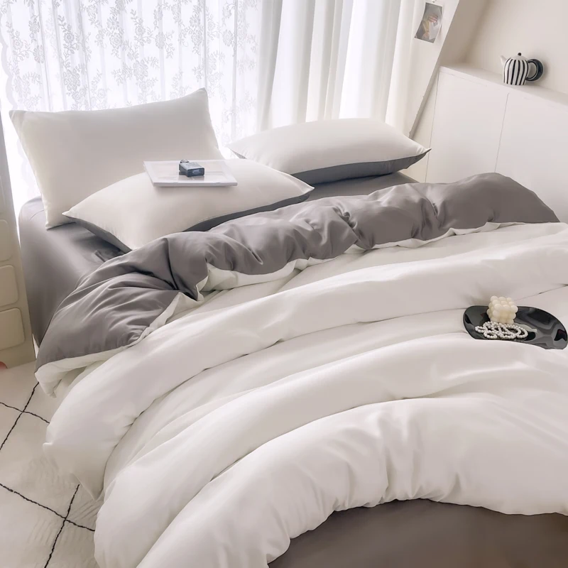 

3/4pcs Summer Cool Silk Quilt Set for Bedroom Apartment Solid Color Fashion (1pc Quilt Cover +1pc Bed Sheet +1/2pcs Pillowcase)