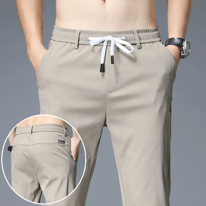 

2022 Men's Trousers Solid Color Elastic Waist Loose Breathable Straight Casual Long Pants Thin Quick-Drying Sports Pants Q01