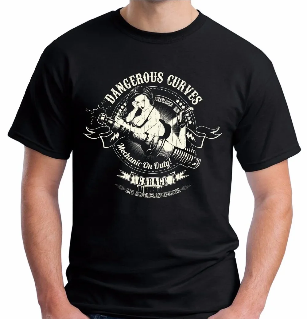 Mechanic on Duty Retro Sexy Pin Up Hot Rod Biker T-Shirt Men's Summer Cotton Short Sleeve O-Neck T Shirt New S-3XL