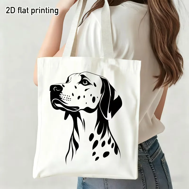 Cute Dalmatian Dog 2D Flat Printed Canvas Tote Bag Casual Style for Teacher Gift Shopping Daily Use Commute Travel Eco Friendly