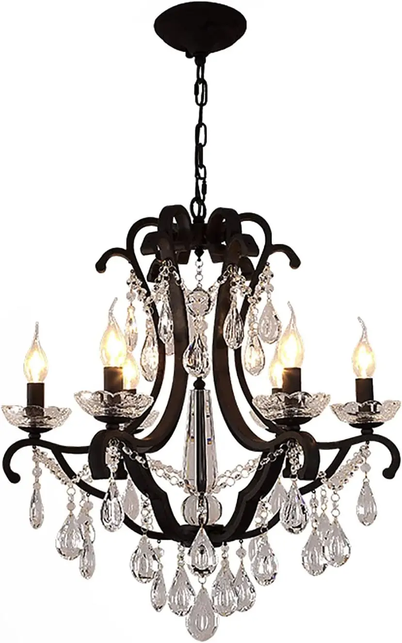 Modern Chandelier Ceiling Light Crystal Candle Holder Lamp Pendant Light Black Ceiling Vintage Hanging for Bedroom Dining