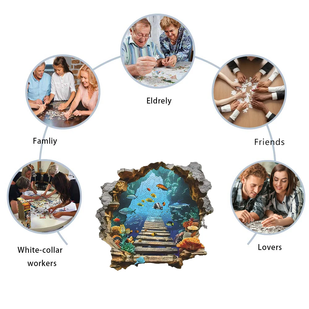 Mundo subaquático quebra-cabeça de madeira, brinquedo intelectual de quebra-cabeça mágico de alta dificuldade, presente requintado de natal, jogo de família decoração de casa