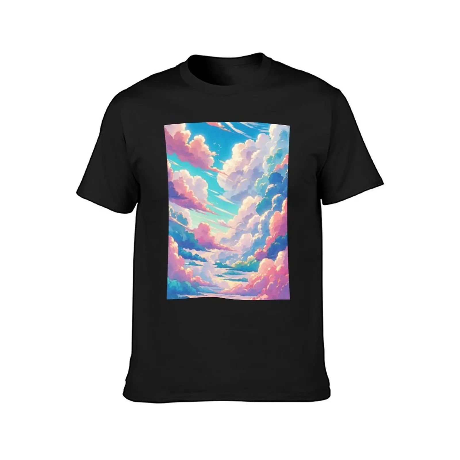 Anime Manga cloudy Sky in bright Colors T-Shirt cute tops customs design your own Men's cotton t-shirt