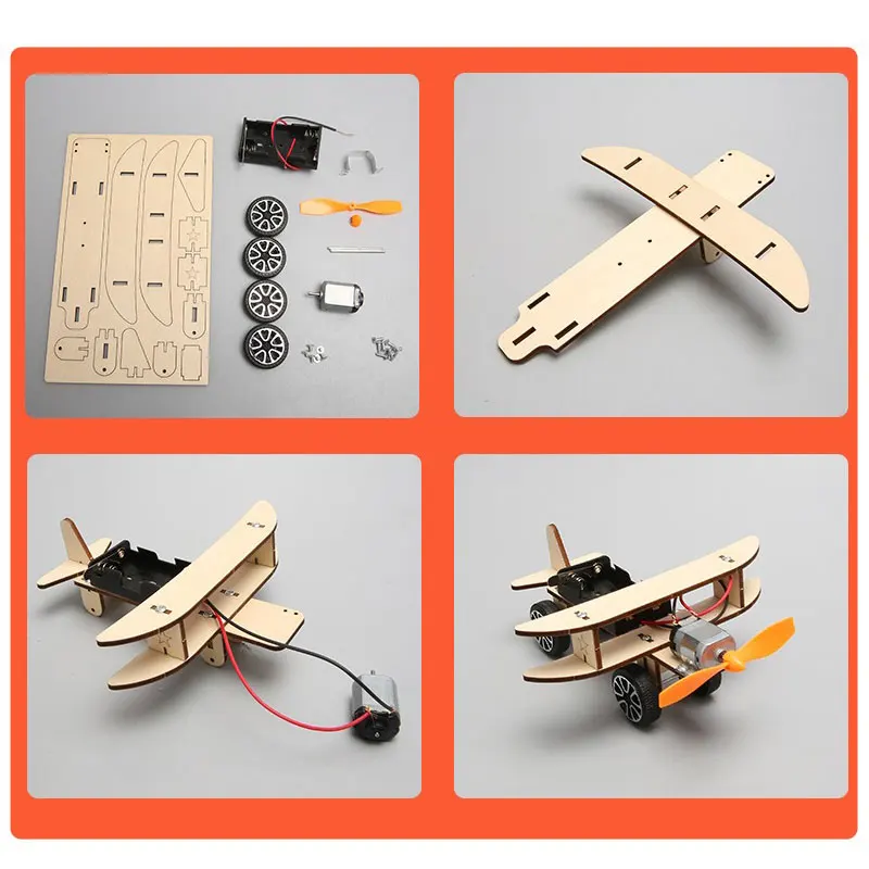 DIY Wooden Electronic Plane Toys RC Boat Kids Handmade Building Educational Experimental Model Kit Puzzle