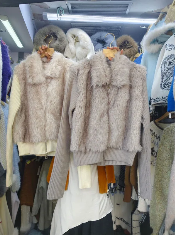 

Spring 2026 New Sle ort Knitted Sve Fur Coat Women's Cact Size Plu Vest Environmental Protection Leather New Arrival