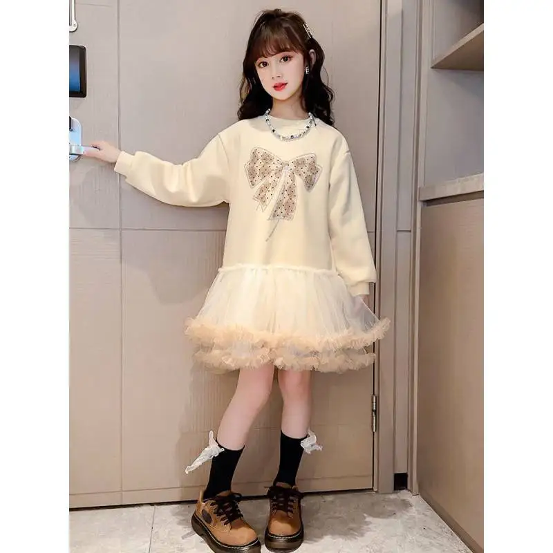 2024spring and autumn new girls fashionable long sleeve sweater princess dress