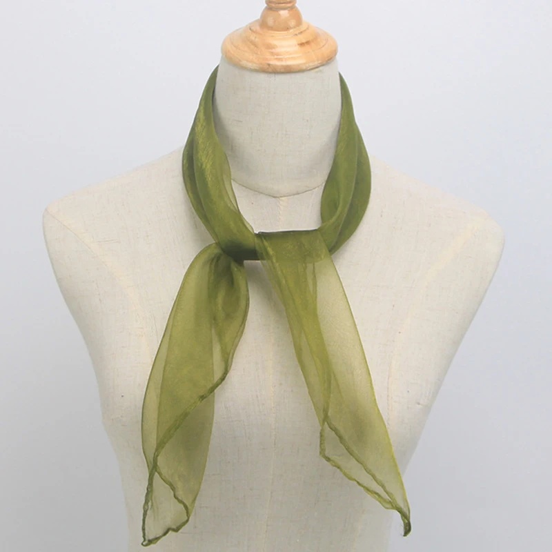 Serviettes de gymnastique en soie pour femmes, petit foulard carré en mousseline de soie, couleur bonbon, jaune, violet, vert, 60cm