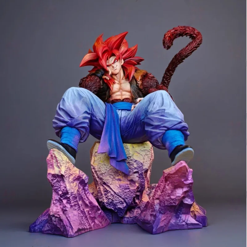 Figura de Gogeta Super Saiyan 4 de JG FXW, estatua de anime de Dragon Ball en pose sentada con base de roca, regalo coleccionable para fanáticos.