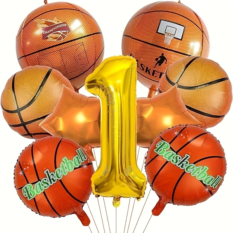 9-teiliges Foto-Requisiten-Set zum Basketball-Themen-Geburtstagsfeier, Geburtstagsdekoration, Themenparty-Dekor, Partyballons, unverzichtbar für Sportfans