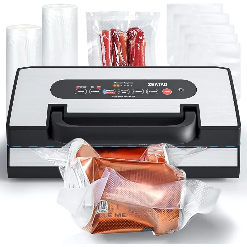 SEATAO 90Kpa Vacuum Sealer Machine for Dry/Moist/Liquid Food, Double Heat Seal, Built-in Cutter, Bag Storage,Removable Drip Tray