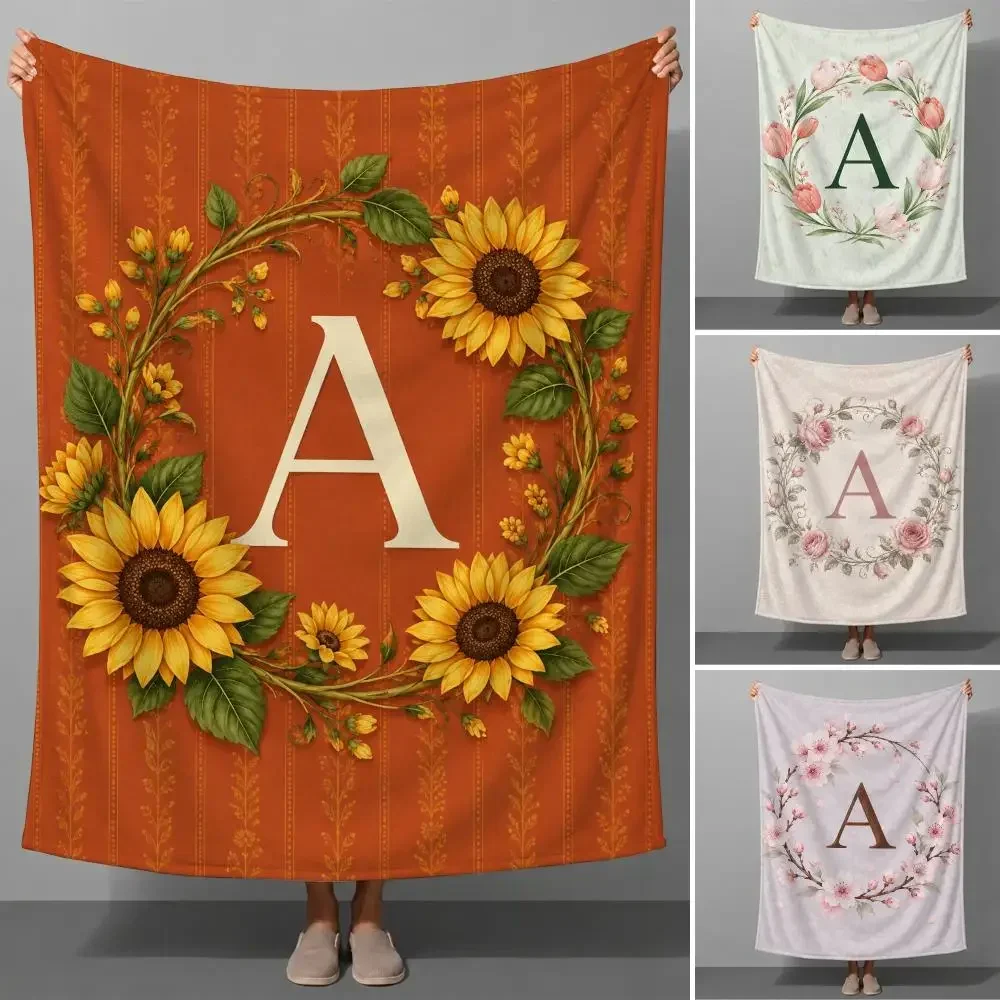 Alphabet A-Z Colorful Letter Typography Learning Pattern Throw Soft Flannel Throw Blanket Warm for Couch Bed SofaCozy All Season