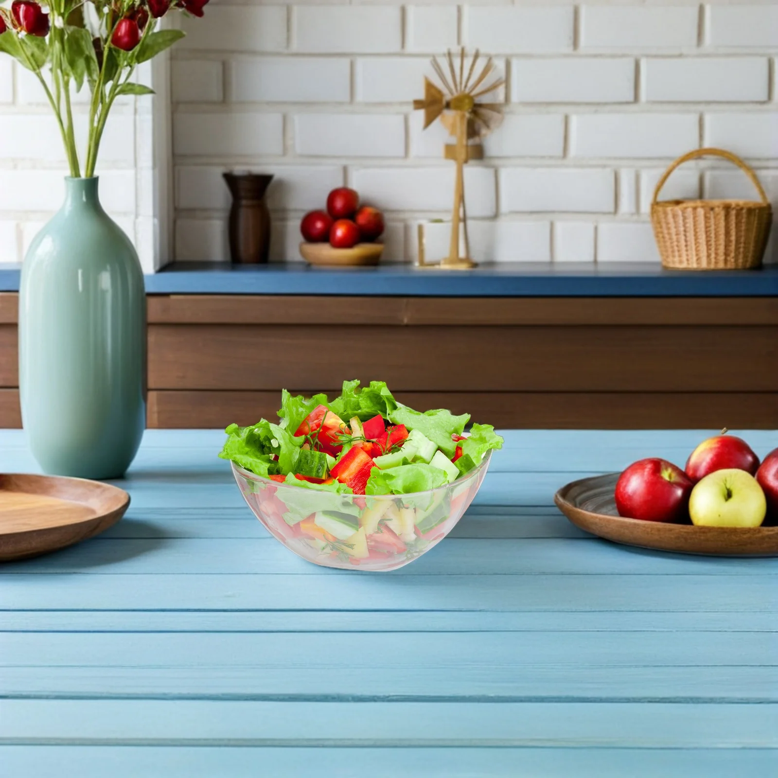 1pc Acrylic Salad Bowl Large Capacity Vegetable Fruit Mixing Serving Bowl Smooth Surface Easy Clean Transparent Design
