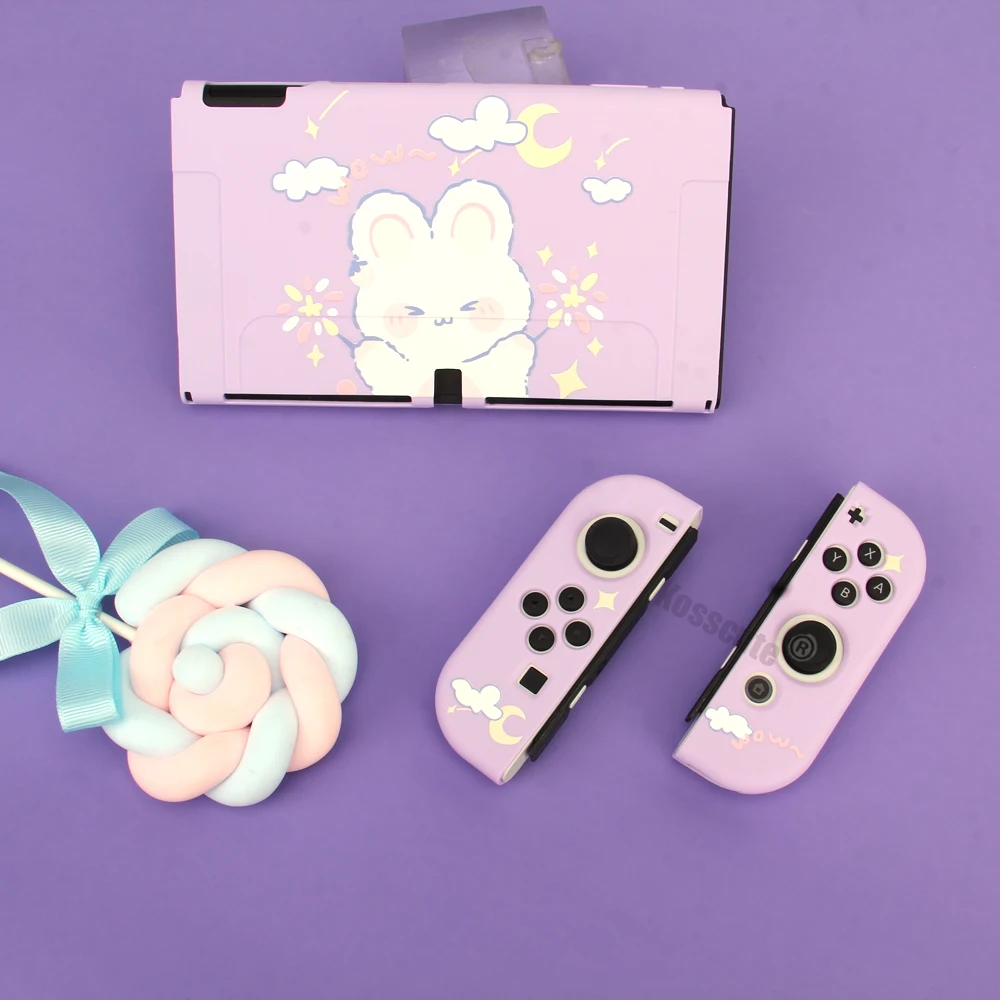 Cute Cartoon TPU Soft Protective Case Shell For Nintendo Switch OLED Game Console Purple Cover Shell For Nintend Switch OLED