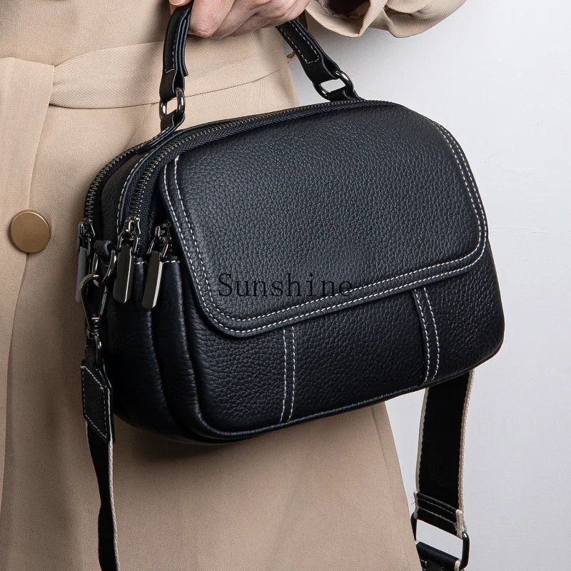 Multi-layer leather messenger bag single shoulder portable underarm bag