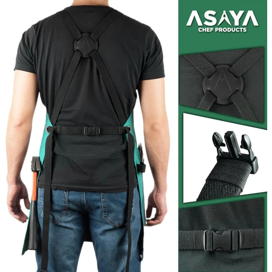 내구성 있는 10온스 면 캔버스 소재의 셰프 및 바베큐 앞치마 (내장 병따개 및 핸드 타올 수납 기능, 강화된 크로스 백 스트랩 포함)