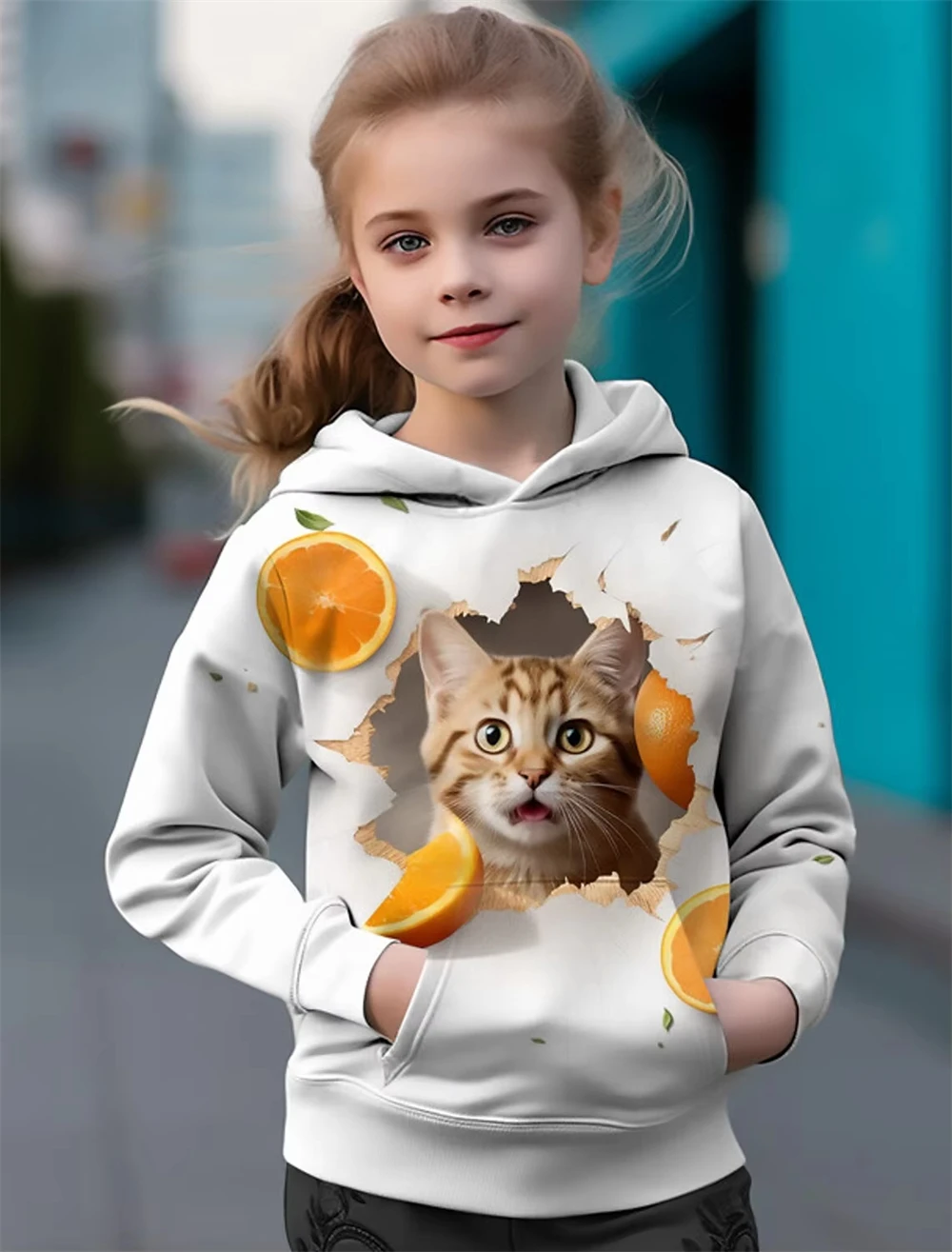 

kids Hoodies 3D Print Cartoon Cat Orange Hoodies Oversized Hoodie Kawaii Pullovers Tracksuits Boys Girls Sweatshirts Spring Fall