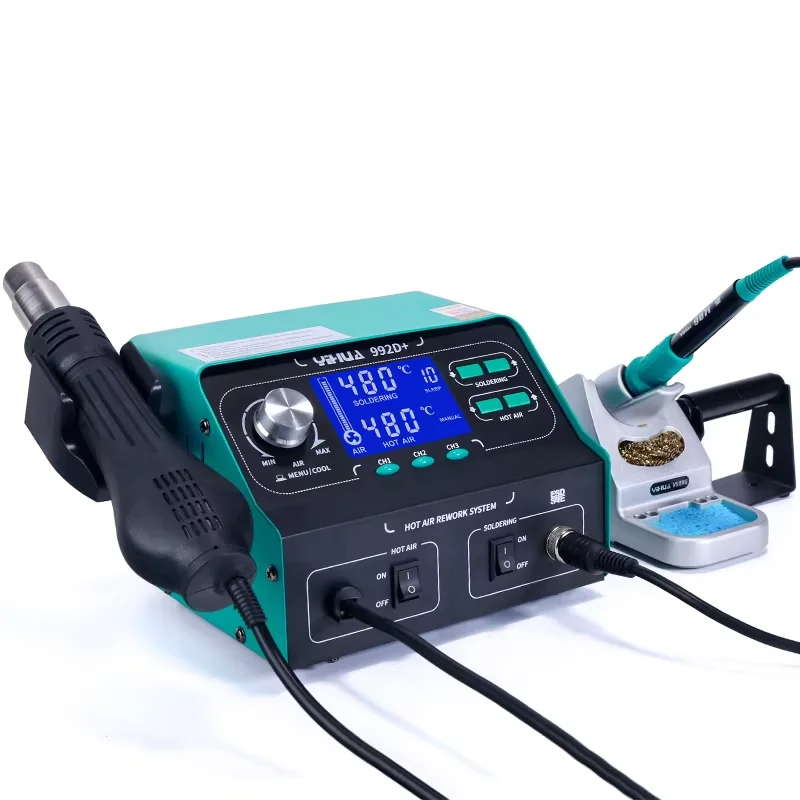 

YIHUA 992D+ BGA Soldering Station Repair Board Rework Station Soldering With Hot Air gun Soldering Iron Smoke Vacuum 110V/220V