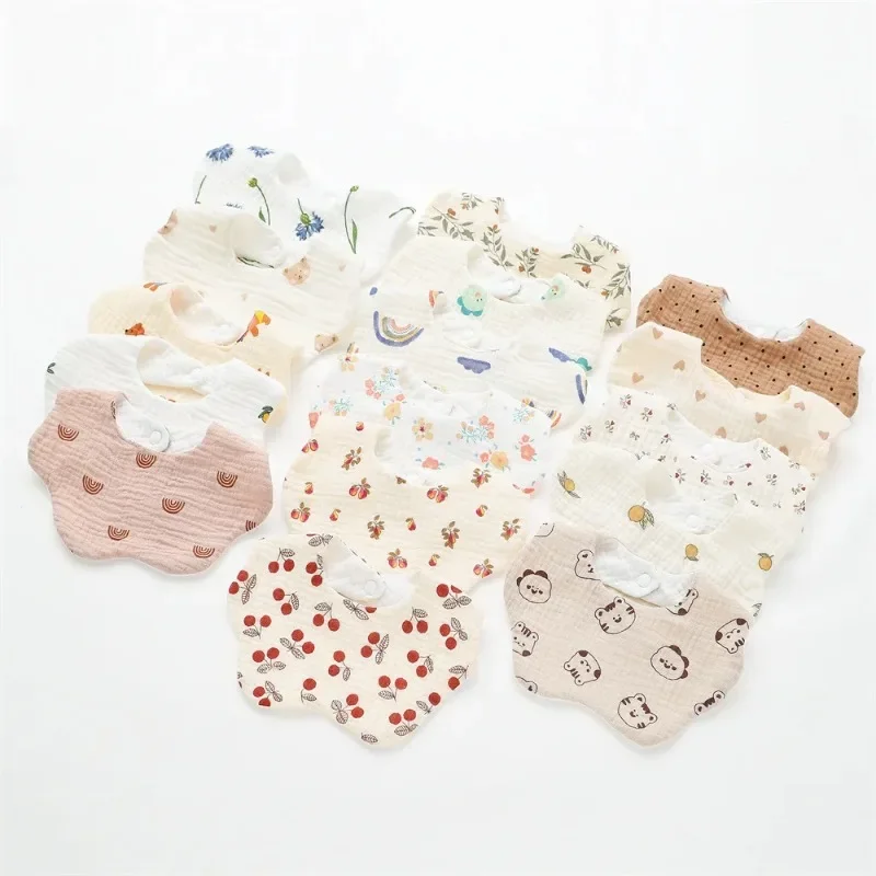 Cotton Gauze Print Baby Bibs New Wave Absorbent Saliva Towel Newborn Burp Cloths Bandana Scarf for Boys Girls Feeding Drool Bib