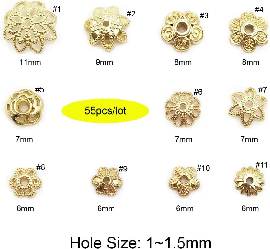 55pcs Bead Caps Gold Plated Long-Lasting Metal Filigree Flower Cup Shape Bead for Jewelry Bracelet Necklace Making