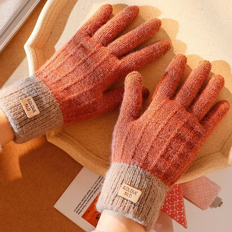 Women Men Warm Winter Touch Screen Gloves Stretch Knit Mittens Wool Full Finger Guantes Female Crochet Gloves