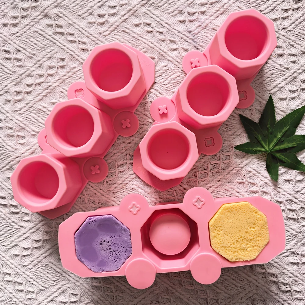 1 قطعة 3-تجويف زهور سداسية دائرية قالب من السيليكون ، حامل شموع حرفي ذاتي الصنع قالب نباتي صغير