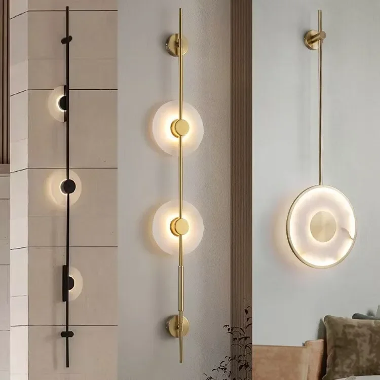

Modern Nordic Metal Gold Black Long Creative LED Acrylic Wall Lamp Staircase Bedroom Living Room Indoor Home Decoration Fixtures