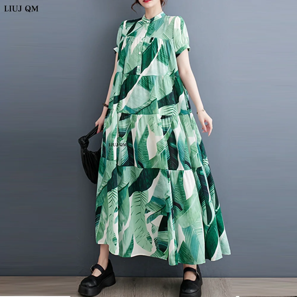 Vintage Print Muster Kleid Mode Kurzarm Pullover kleine frische lässige Stil lose Sommer plus Größe Kleid Frauen