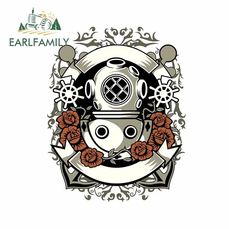 EARLFAMILY Retro Style Diver Machine Flower Car Sticker Vinyl Waterproof Personality Decal Windows Waterproof Decoration