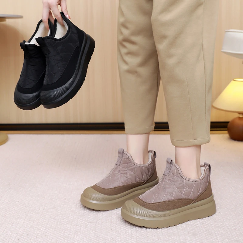 Botas de Nieve para Mujer, Forradas de Lana, Cálidas, a la Moda, Versátiles, Resistentes al Desgaste, con Suela Gruesa, Calzado Casual de Invierno para Damas