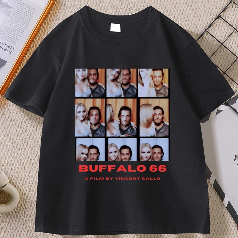 Camiseta de algodão vintage de manga curta Buffalo 66, masculina e feminina, com estampa gráfica Vincent Gallo, casual, gola redonda, estampada, curta