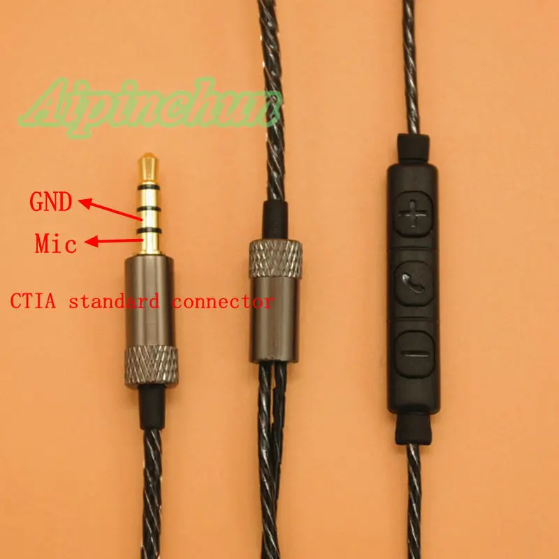 Aipinchun 3,5 мм 4-полюсный разъем для самостоятельной сборки аудиокабеля для наушников с зеркальной заменой наушников 18 медный провод 127 см AA0209