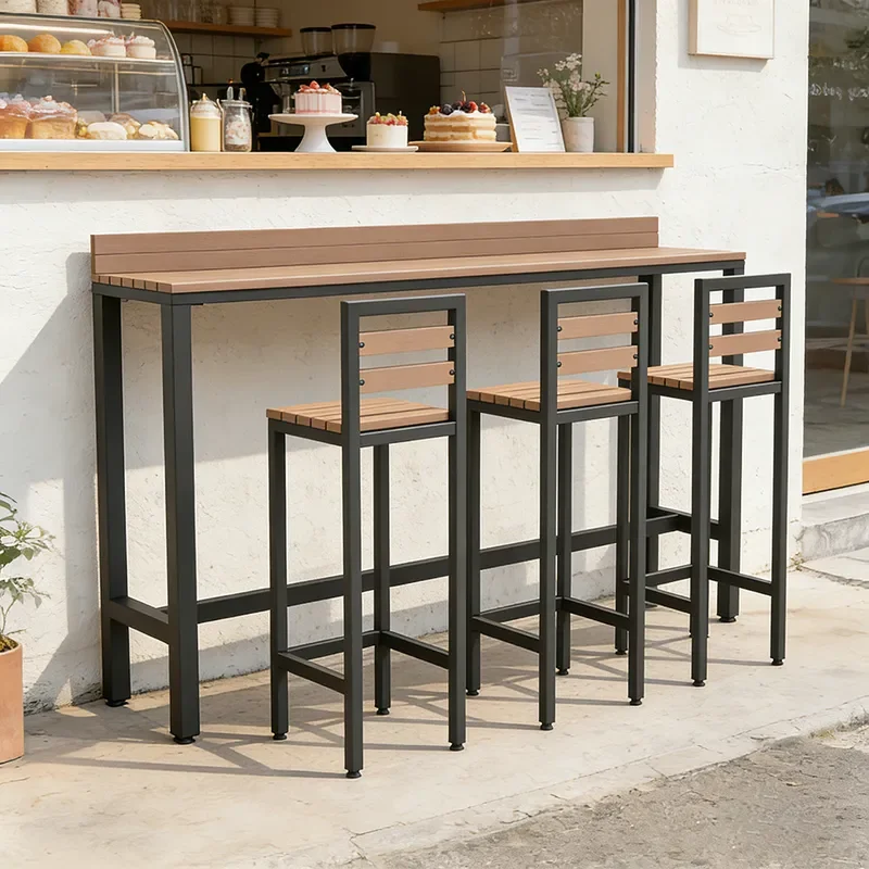 Nordic Wall Mounted Bar Table Plastic Wood High Table with Chairs for Home Convenience Store Cafe Long Counter Desk