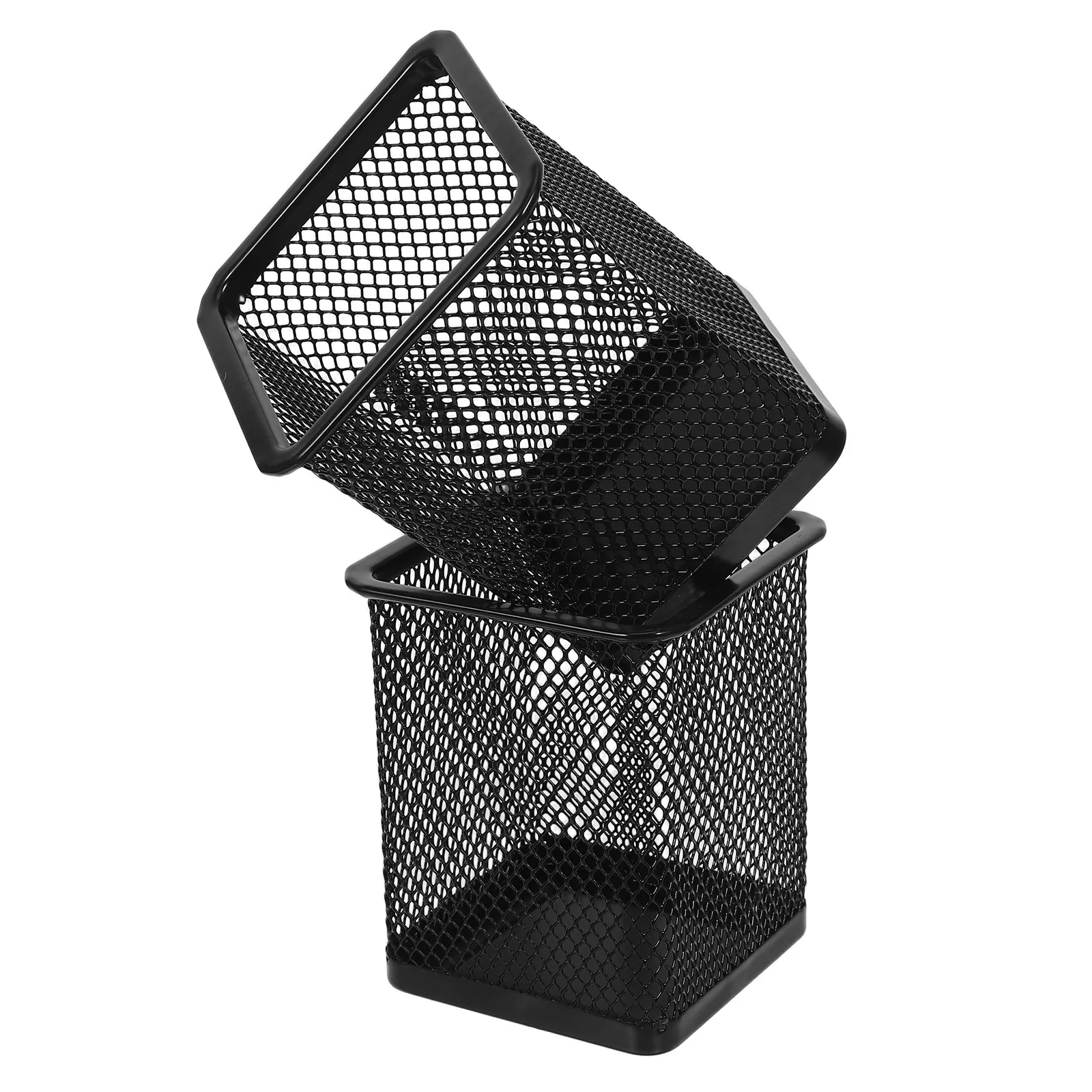 

Набор из 2 металлических сетчатых контейнеров для карандашей, квадратный органайзер для ручек, для офиса, школы, дома, серебристый