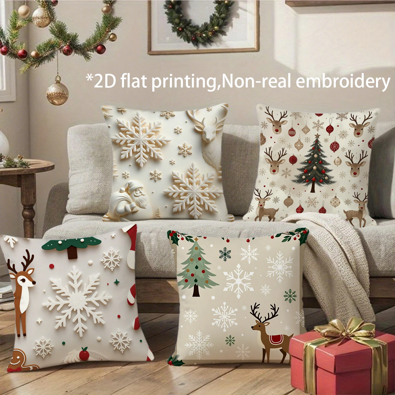 Christmas Reindeer Snowflake Pillow Covers Pattern Cushion Cover Suitable for Sofa Bedroom Car Pillow Cover