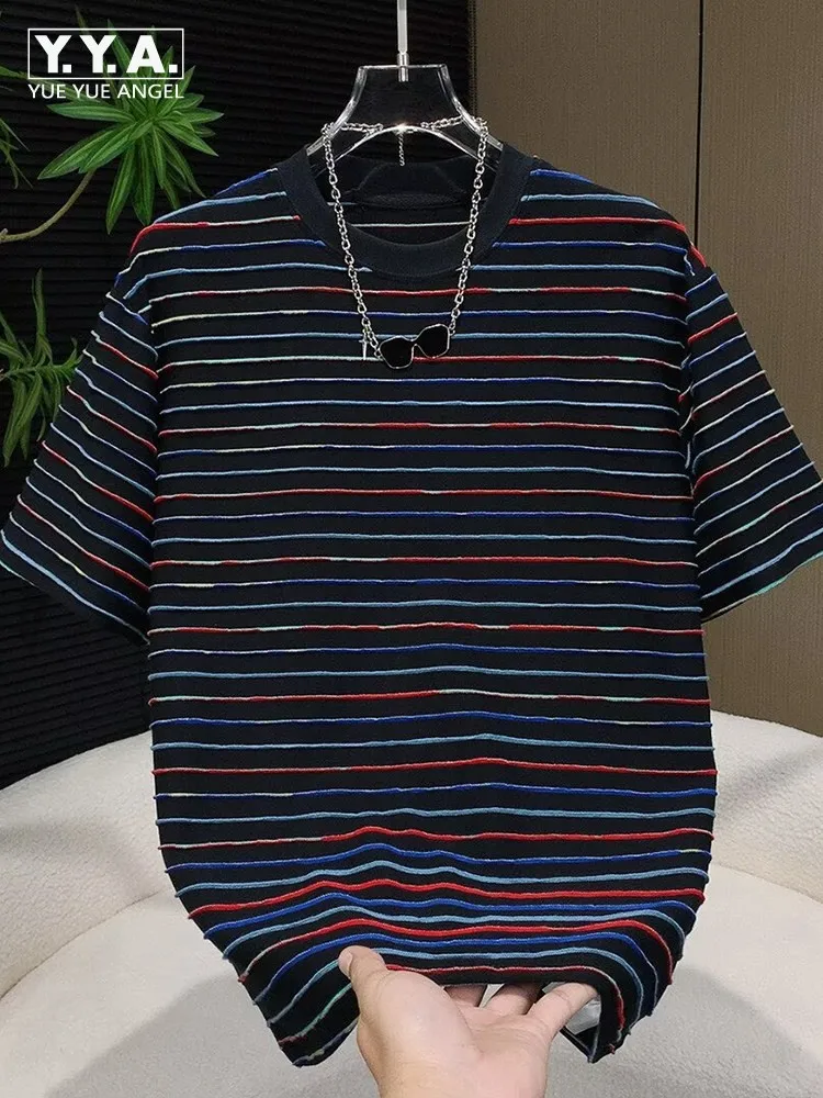 

Fashion Male Short Sleeves Round Neck Striped Vests Breathable Men Summer Loose Tops Versatile Mens Mixed Color Tank Top