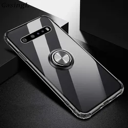 For LG V60 ThinQ Silicone Case Clear With Ring Soft Airbag Corners Cover For LG V50 ThinQ Transparent Phone Shell