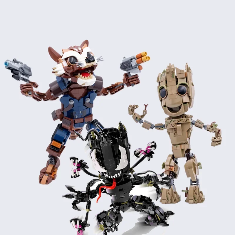 Miniso Marvel Guardians Galaxy Rocket Raccoon I AM Groot SUPERHEROES Avengers Model Figures Building Block Bricks Toy Gift Kid