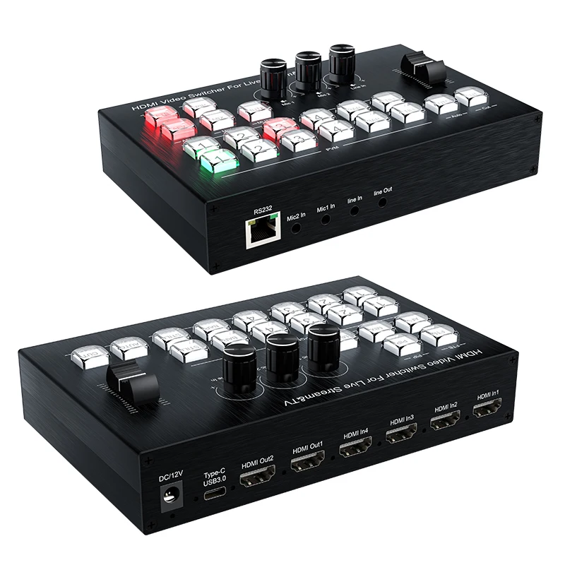 4K Video Switcher 4 Channel HDMI Multi Camera Streaming Live Production Video Mixer Switcher Broadcasting Station Type C Record