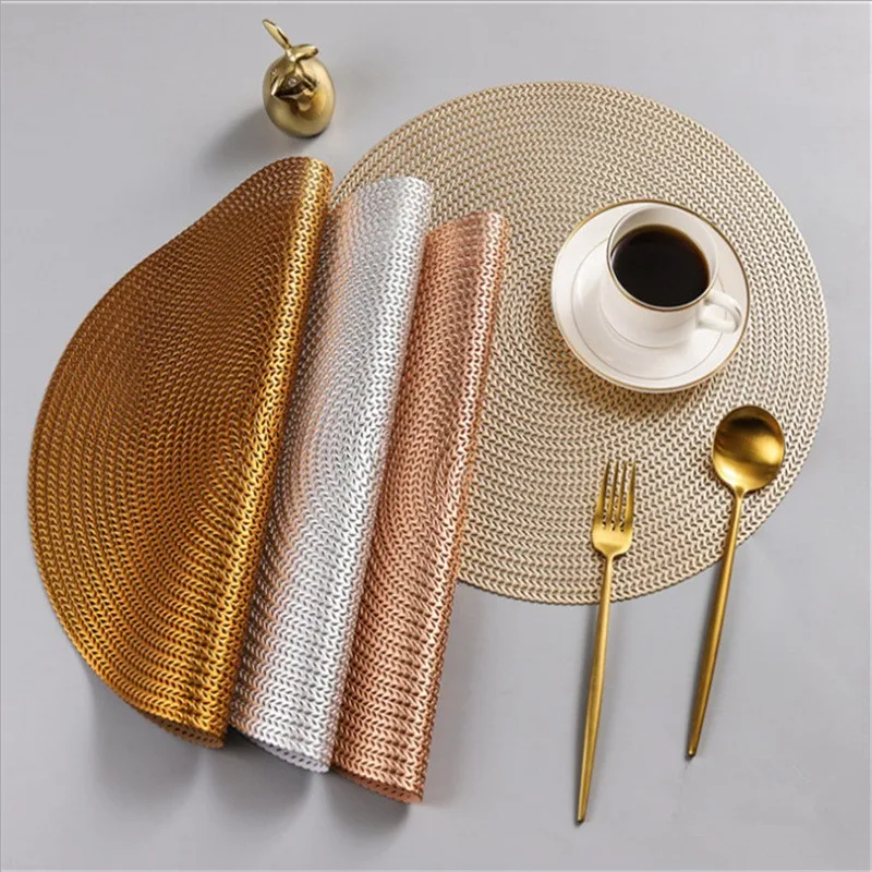 

38cm PVC Decorated Non-slip Table Placemat Wedding Round Heat-insulation Gold Dining Table Mat for Home Hotel Decoration