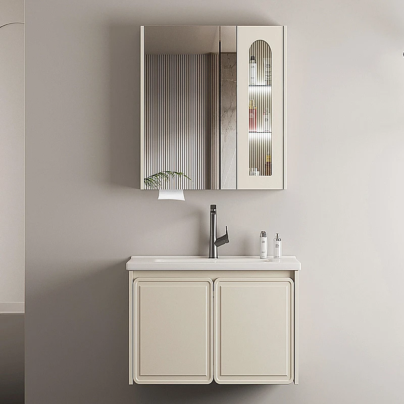 Modern luxury wall hanging wooden storage bathroom furniture sink cabiners bathroom cabinet with mirror