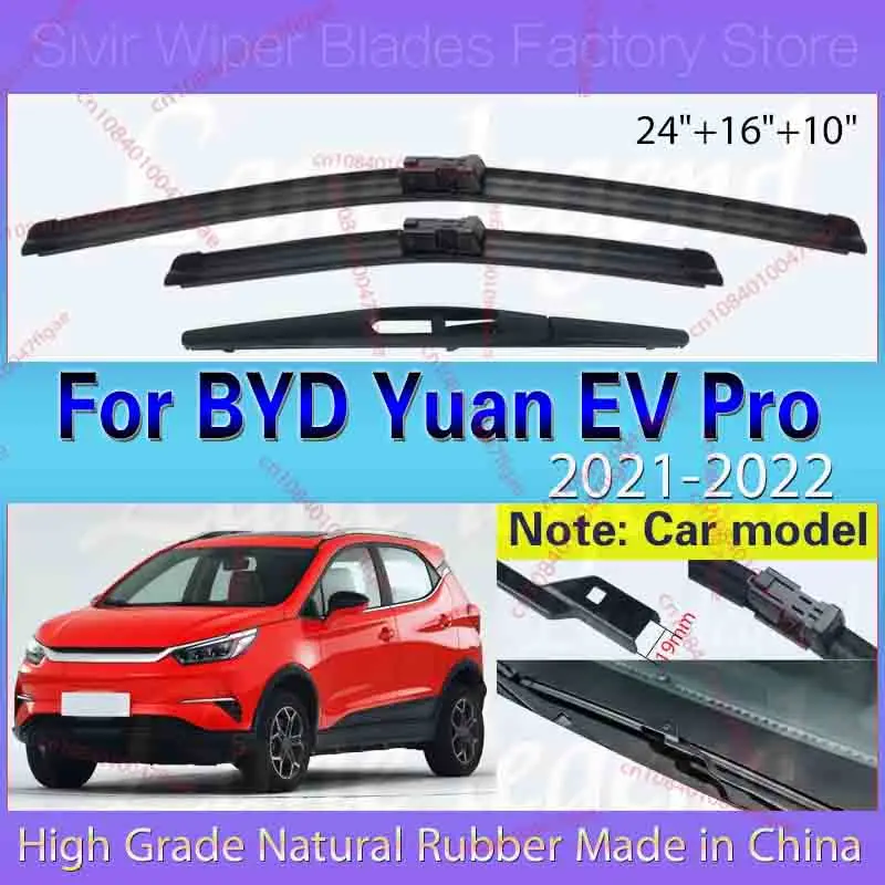 

Car Wiper Blades For BYD Yuan EV Pro 2021 2022 Natural Rubber Front Rear Windshield Windscreen Window Brushes 24"+16"+10"