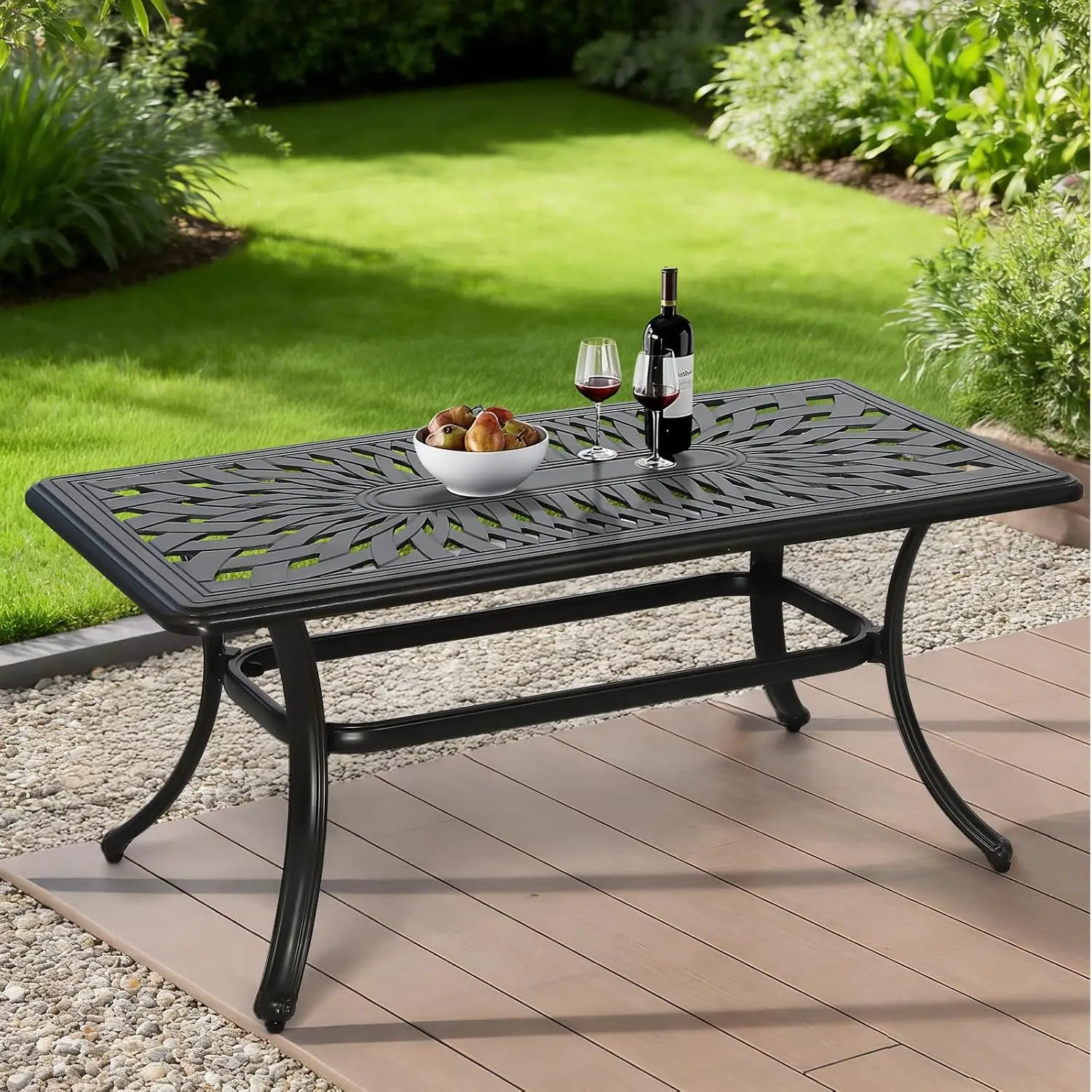 Outdoor Coffee Table All Weather Cast Aluminum 42 Inch Rectangle Patio 220 LBS Heavy Duty Side Balcony Poolside Deck Garden Indo