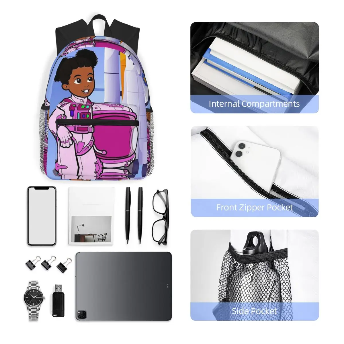 Funny Gracies มุมนักเรียนนักเรียนกระเป๋าเป้สะพายหลังโรงเรียนกระเป๋าเดินป่า Daypack สําหรับผู้ชายผู้หญิงแฟชั่น Bookbag ไหล่กระเป๋า