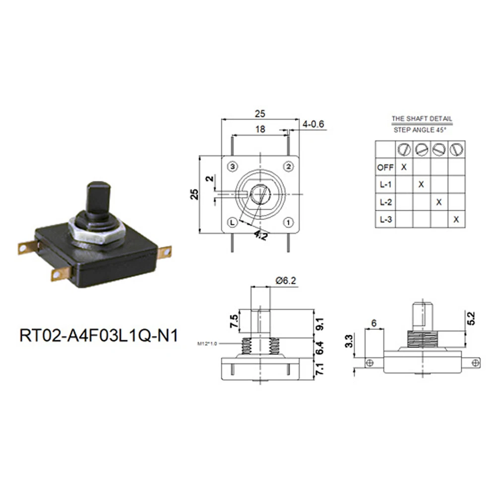 4-position Square Rotary Switch 250V 3A Multi-band Coded Knob Switch for Cooker Television Fan Speed Control Rotary Switch