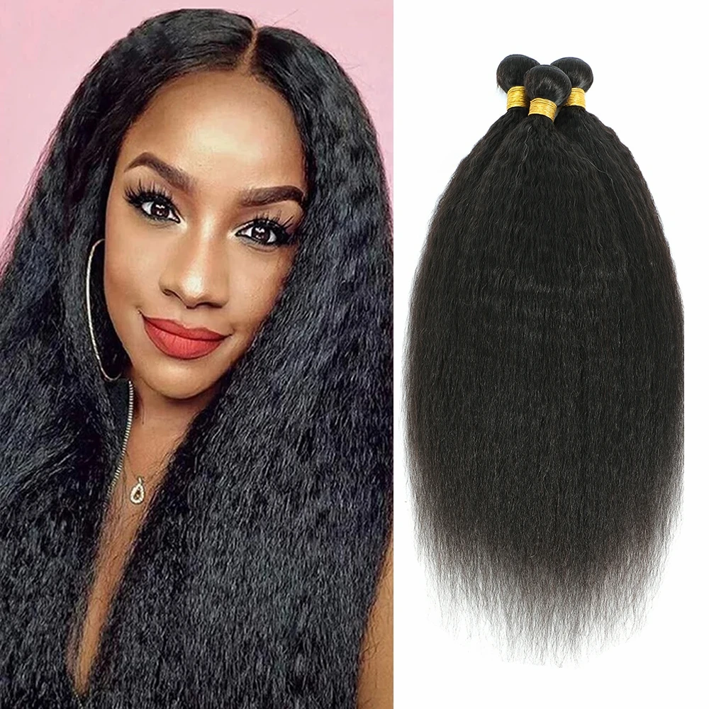 

Kinky Straight Peruvian Hair Weave Human Hair Bundles 8-36 Inch Remy Extensions 3/4 Bundles For Women Yaki Straight Hair Bundles