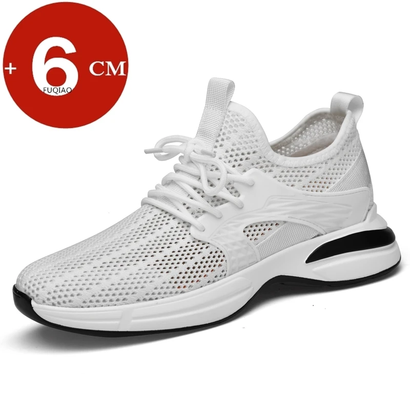 Summer Hollow Out Breathable Elevator Shoes Men Chunky Lift Sneakers Height Increase 6cm Fashion Casual Comfortable Mesh Sports